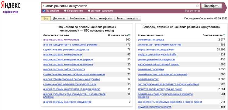 Поиск и анализ ключевых слов конкурента